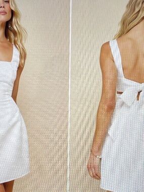 Lulu's White Square Neck Bow-Back Mini Dress
